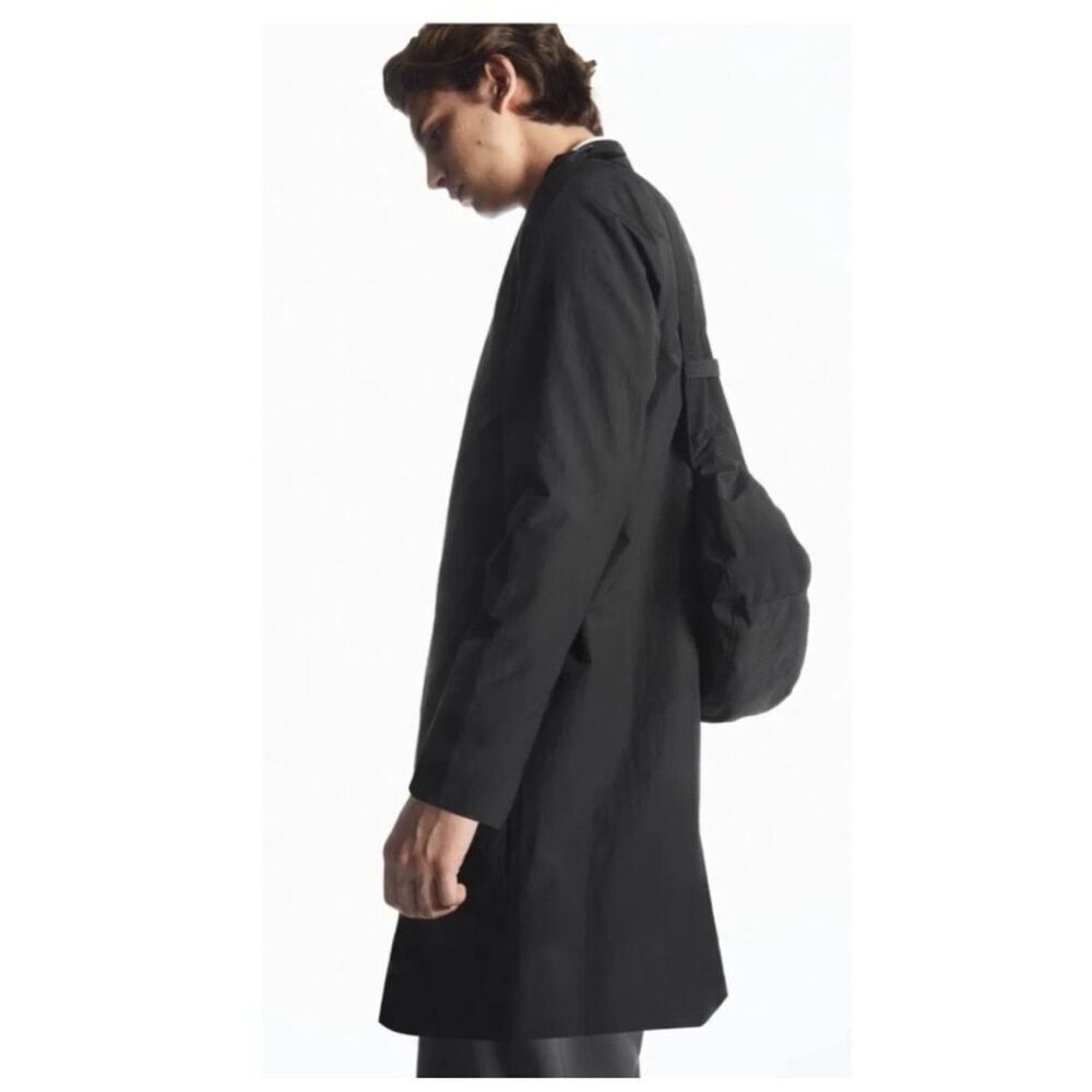 COS Men's Black Collared Lightweight Long Jacket Size 38